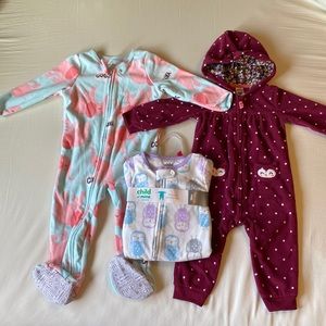 Brand new never worn warm cozy fleece onesies Jammies by Carter’s 12-18 month